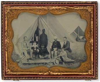 (MILITARY--SPANISH AMERICAN WAR.) PHOTOGRAPHY. Friendly (possible family) get-together at an officers tent (supplied title).